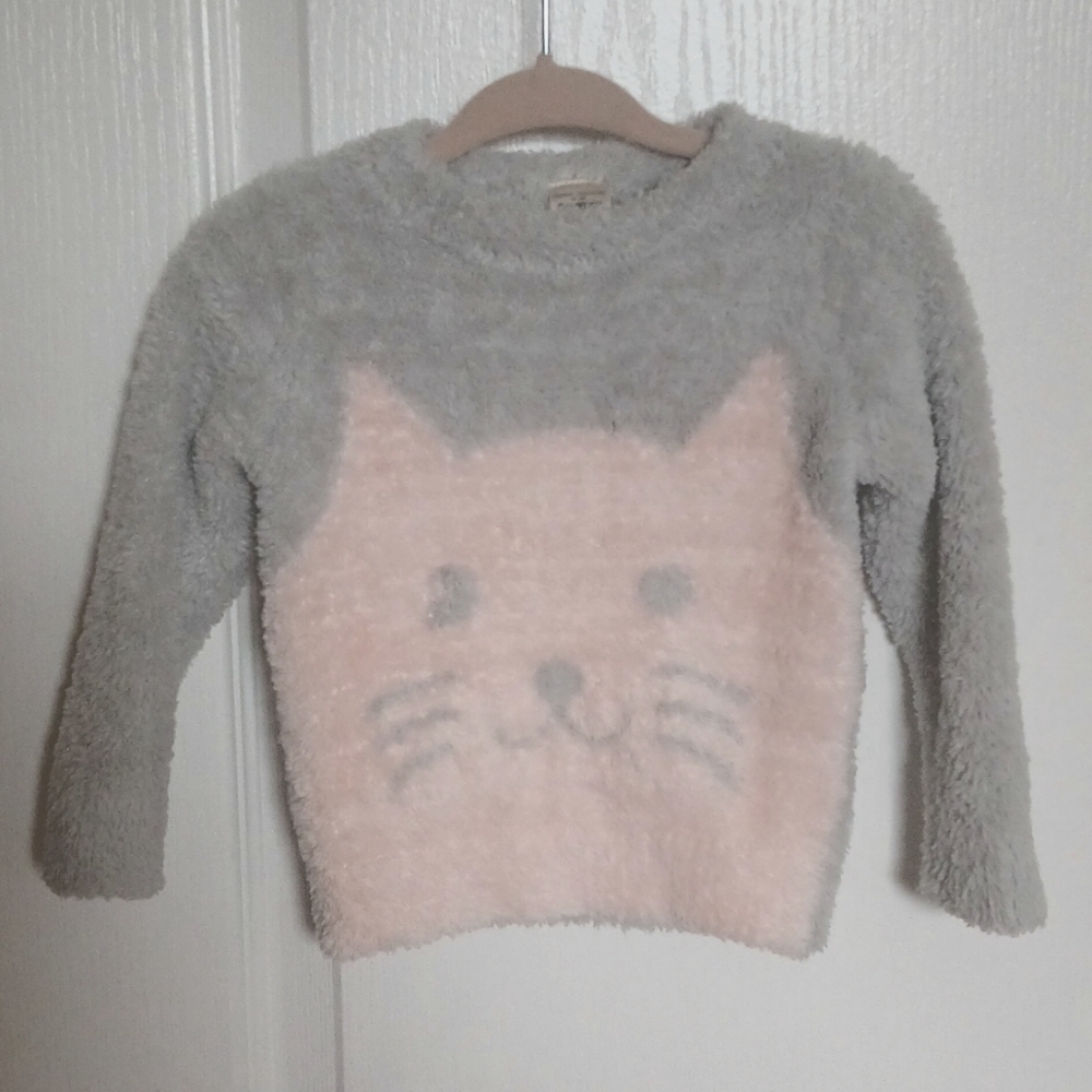OshKosh B'gosh Fluffy Furry Sweater Gray Pink Girls Size 6-9 months